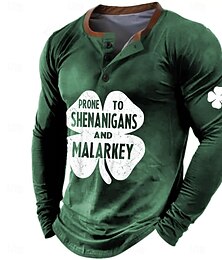 preiswerte -Herren St. Patrick Kleeblatt Henley Shirt Langarm 3D-Druck Modisch Brautkleider schlicht St.Patrick's Day Casual Festtage Frühling & Herbst Schwarz Blau Grün Henley Henley T-Shirt