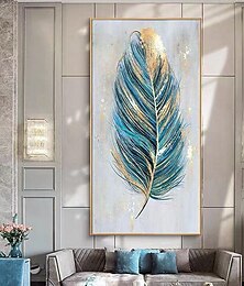 abordables -abstrait feuille d'or plume toile peinte à la main peinture à l'huile moderne décor à la maison nordique salon chambre décoration photos décoration murale sans cadre