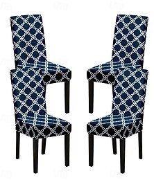 abordables -Housse de chaise de salle à manger en élasthanne extensible, ensemble de 4 pièces, housse de protection de chaise extensible à imprimé géométrique avec bande élastique pour salle à manger, mariage,