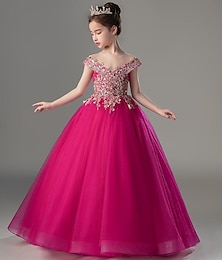 voordelige -Kinderen Voor meisjes Feestjurk Effen Kleur Korte mouw Prestatie Bruiloft Netstof Prinses Zoet Netstof Halverwege kuit Schede jurk Tule-jurk Bloemenmeisjesjurk Zomer Lente Herfst 2-12 jaar Rode roos