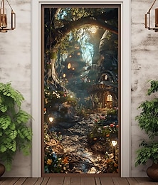 levne -les zamlžená jeskyně kryty dveří nástěnná malba výzdoba dveří tapisérie dveře záclona dekorace pozadí dveřní banner odnímatelný pro přední dveře vnitřní venkovní domácí dekorace pokoje farma výzdoba
