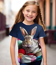 cheap -Easter Girls' 3D Rabbit Tee Shirts Short Sleeve 3D Print Summer Active Fashion Cute Polyester Kids 3-12 Years Crew Neck Outdoor Casual Daily Regular Fit