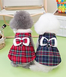 ieftine -Câini Pisici Rochii Plisat Elegant Drăguţ Zilnice Vacanță Iarnă Îmbrăcăminte Câini Haine pentru catelus Ținute pentru câini Respirabil Roșu-aprins Albastru Închis Costum pentru fată și câine băiat
