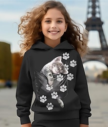 cheap -Girls' 3D Cat Hoodie Pullover Long Sleeve 3D Print Spring Fall Active Fashion Cute Polyester Kids 3-12 Years Hooded Outdoor Casual Daily Regular Fit