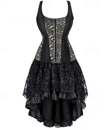 abordables -Retro Antiguo Rococó Punk y gótico Corto / Mini Vestidos Corsé Superior corpiño Bruja Encaje Hombros Caídos Jacquard Mujer Fantasía Steampunk Noche de Walpurgis Víspera de Todos los Santos Carnaval