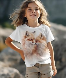 Χαμηλού Κόστους -κοριτσίστικα μπλουζάκια 3d fox με κοντό μανίκι 3d print καλοκαιρινή ενεργή μόδα χαριτωμένα πολυεστερικά παιδιά 3-12 ετών με λαιμόκοψη σε εξωτερικούς χώρους casual καθημερινή κανονική εφαρμογή