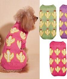 abordables -Tejido grueso otoño e invierno gato perro de peluche corgi abrigo para perro tricolor marca de moda cactus suéter para mascotas