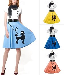 economico -Retrò Vintage Anni 1950 Abiti Grease Vestito Abiti Gonne a barboncino Stampa Costume Per donna Carnevale Mascherata Performance Feste Adulti Vestito Cintura Sciarpa