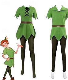 voordelige -Peter Pan Cosplay kostuum Thema feestkostuum Voor heren Dames Jongens Film cosplay Cosplay Halloween Groen Halloween Carnaval Maskerade Top Broeken Riem