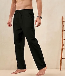ieftine -Bărbați Pantaloni de in Pantaloni Pantaloni de vară Pantaloni de plajă Buzunar Cordon Picior drept Simplu Respirabil Απαλό Lungime totală Casă Casual In Modă Clasic Potrivire Largă Negru Alb