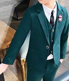 abordables -3 pièces enfants garçons blazer réservoir pantalon ensemble couleur unie coton à manches longues vert vin bleu royal fête formelle doux costume 2-8 ans