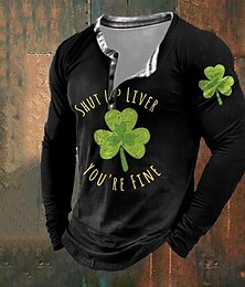 preiswerte -Graphic Kleeblatt Modisch Retro Vintage Klassisch Herren 3D-Druck T Shirt Henley Shirt Sports Outdoor Festtage Ausgehen St. Patrick T-Shirt Schwarz Rote Braun Langarm Henley Hemd Frühling Sommer