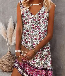 abordables -robe débardeur femme imprimé fleuri à petites fleurs col en V robe midi bohème bohème quotidien sans manches été printemps
