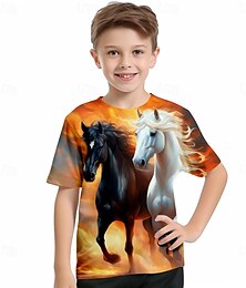 halpa -Poikien 3D Hevonen T-paita Paidat Lyhythihainen 3D-tulostus Kesä Aktiivinen Urheilu Muoti Polyesteri Lapset 3-12 vuotta Tiukka pyöreä kaula-aukko ulko- Kausaliteetti Päivittäin Normaali