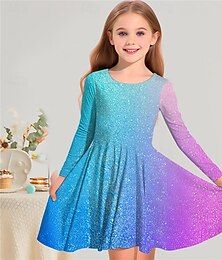 ieftine -Girls ' 3D Gradient de culoare Rochie Manșon Lung Tipărire 3D Primăvară Toamnă Vacanță Sporturi & Exterior Zilnic Drăguţ Casual Frumoasa Copii 3-12 ani Rochie casual Rochie A line Sub Genunchi Fit