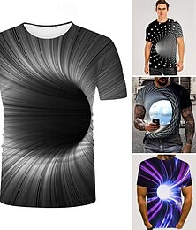 cheap -Men's T shirt Tee Tee Graphic Optical Illusion Round Neck Black-White Black 1# Black Purple 3D Print Daily Short Sleeve Print Clothing Apparel Exaggerated Basic