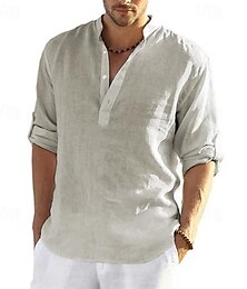 abordables -Homme Chemise Chemise Lin Chemise à enfiler Chemisette Chemise d'été Chemise de plage Noir Blanche Jaune manche longue Couleur unie Henley Eté Printemps Hawaïen Vacances Vêtement Tenue Bouton bas