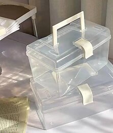 זול -1 יחידה תיבת אחסון שקופה ניידת אחסון איפור organzier מכתבים שולחניים לסטודנטים רב תפקודיים שונים קופסת אחסון קיבולת גדולה