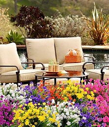 abordables -1 paquete de flores artificiales al aire libre, jardín de flores artificiales, hierba de primavera, té, decoración al aire libre, cortina divisoria, rosa realista, perfecto para decoración al aire
