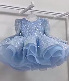 Χαμηλού Κόστους -Παιδιά Κοριτσίστικα Φόρεμα για πάρτυ Συμπαγές Χρώμα Μακρυμάνικο Επίδοση Γάμου Δίχτυ Πριγκίπισσα Γλυκός Δίχτυ Μέχρι τη μέση της γάμπας