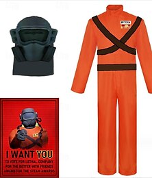 preiswerte -Lethal Company-Kostüm, Videospiel-Kostüme, orangefarbener Overall mit Maske, Karneval, Party, Halloween
