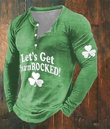 preiswerte -Graphic Kleeblatt Modisch Täglich Brautkleider schlicht Herren 3D-Druck Henley Shirt Casual Festtage Ausgehen St. Patrick T-Shirt Grün 1# Grün 2# Grün 3# Langarm Henley Hemd Frühling & Herbst
