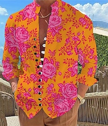 economico -Per uomo Rosa Floreale Fiori tropicali Camicia hawaiana Camicia Aloha Camicie stampate Manica lunga Camicia Colletto Mao Hawaiano Ricorrere Da mare Per eventi Da tutti i giorni Rosa Blu Arancione S M