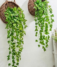 voordelige -2 stks gesimuleerde plant rotan groene plant blad chlorophytum comosum decoratie muur opknoping van groene appel