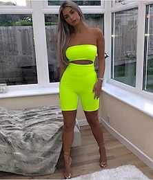 cheap -Women's Romper Cut Out Solid Color Strapless Casual Vacation Weekend Straight Bodycon Sleeveless Sleeveless Black Pink Green S M L Summer