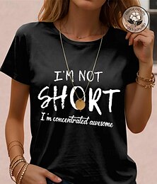 cheap -I'm Not Short, I'm Concentrated Awesome Women's T shirt 100% Cotton Letter Print Basic Short Sleeve Crew Neck Black Navy Blue Purple