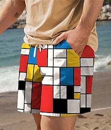 billiga -Herr Rutig Färgblock Badshorts Boardshorts Medium Midja Semester Hawaiisk Resort stil Semester Helgdag Strand Snörning med meshfoder Elastisk midja Designer Kläder