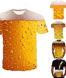 cheap -Halloween Mens Graphic Shirt Beer 3D For Party | Yellow Summer Cotton Unisex Tee Bubble Round Neck Green Purple Red Print Daily Weekend Short Sleeve