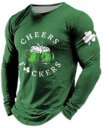 cheap -St. Patrick Graphic Shamrock Beer Fashion Designer Men's 3D Print T shirt Tee Sports Outdoor Holiday Going out T shirt Black Blue Green Long Sleeve Crew Neck Shirt Spring &  Fall Clothing