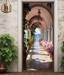abordables -Arco de jardín floral cubiertas de puerta decoración mural tapiz de puerta cortina de puerta decoración telón de fondo pancarta de puerta extraíble para puerta de entrada interior al aire libre