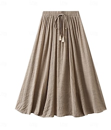 cheap -Women's Skirt Linen Skirts Midi High Waist Skirts Drawstring Solid Colored Casual Daily Weekend Summer Cotton And Linen Fashion Casual Black Pink Blue Khaki