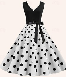 cheap -Polka Dots 1950s Cocktail Dress Vintage Dress Dress Rockabilly Flare Dress Knee Length Women's V Neck Christmas Evening Party Engagement Party Homecoming Adults' Dress Spring & Summer