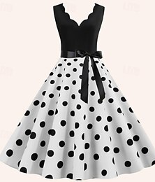 economico -Pois Stile anni '50 Abito da cocktail Abito vintage Vestiti Rockabilly Abito svasato Al ginocchio Per donna A pois A V Natale Evento Festa per la promessa di matrimonio Rimpatriata di classe Per