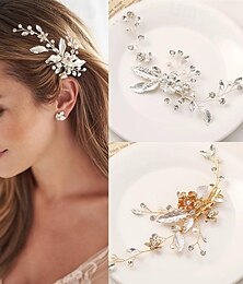 economico -dorato argentato fiore foglia di cristallo forcina fermaglio per capelli tiara da sposa accessori per capelli da sposa copricapo gioielli ornamenti