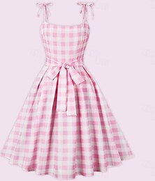 Χαμηλού Κόστους -Ρετρό / Βίντατζ Δεκαετία του 1950 Έντονο Ροζ Swing φόρεμα Φόρεμα Flare Γυναικεία Περιπετειώδης Γκιγκάν Μασκάρεμα Καθημερινά Ρούχα Ημερομηνία Φόρεμα