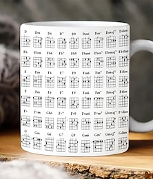 זול -ספל אקורד גיטרה כוס 400 מ"ל עם אקורד כוס קפה קרמית לבנה עם עיצוב גיטריסט מתנה מושלמת לחובבי גיטרה מתחילים אידיאלית עבור חובבי מוזיקה לשימוש ביתי או משרדי
