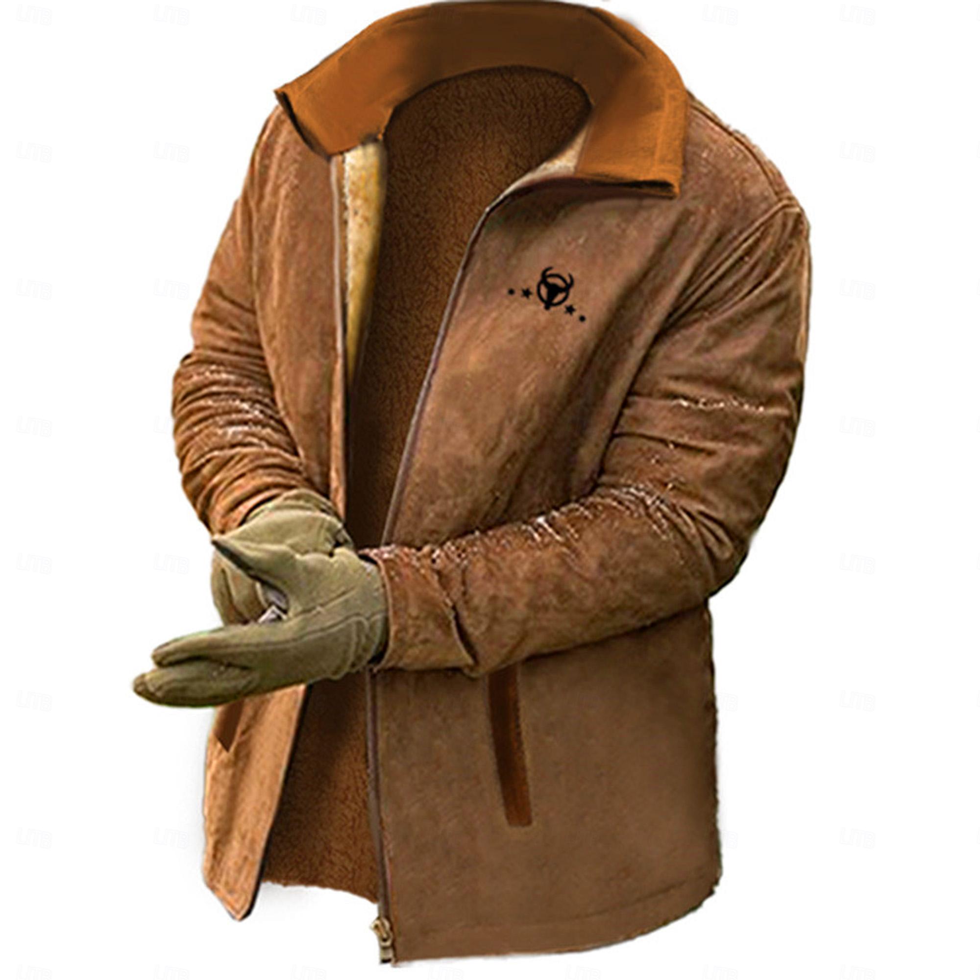 abordables -Hombre Graphic Cowboy Sudaderas Sudadera con cremallera Chaqueta de lana Abrigos Manga Larga Camisa de entrenamiento Escote Chino Diario Casual retro de la vendimia Vacaciones Festivos Noche Vellón