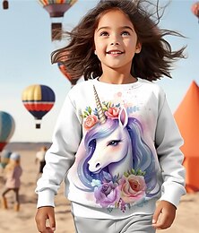 cheap -Girls' 3D Floral Unicorn Sweatshirt Pullover Pink Long Sleeve 3D Print Spring Fall Fashion Streetwear Adorable Polyester Kids 3-12 Years Crew Neck Outdoor Casual Daily Regular Fit
