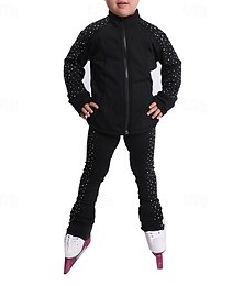 preiswerte -Eiskunstlaufjacke mit Hose Damen Mädchen Eislaufen Strumpfhosen Outfits Schwarz Hohe Elastizität Training Übung Professionell Eiskunstlaufkleidung Thermowarm Kristall / Strass Langarm Eislaufen
