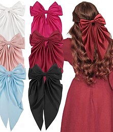 cheap -6PCS/pack Silky Satin Hair Bows Hair Ribbon Clips for women Ponytail Holder Hair Accessories Spring Clips Hair Bow for Women Girls Toddlers Teens Kids