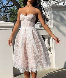 economico -Per donna Vestito bianco Vestito longuette Schiena scoperta Con ricami Appuntamento Da mare Elegante Streetwear Senza bretelline Senza maniche Bianco Blu Colore