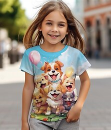 voordelige -Voor meisjes 3D honden T-shirts korte mouw 3D-print zomer actief mode schattig polyester Kinderen 3-12 jaar ronde hals buiten casual dagelijks normale pasvorm