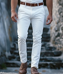 お買い得  -男性用 ズボン チノパン チノパンツ ボタン フロントポケット 平織り 履き心地よい ビジネス 日常 祝日 ファッション シック・モダン ブラック ホワイト マイクロエラスティック