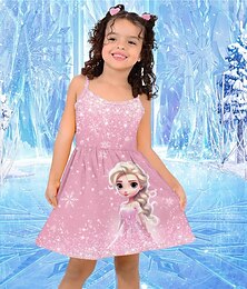 preiswerte -3D-Prinzessinnen-Cami-Kleid für Mädchen, rosa, ärmellos, 3D-Druck, Sommersport & Outdoor, Alltag, Urlaub, süß, lässig, schön, für Kinder von 3–12 Jahren, lässiges Kleid, Trägerkleid über dem Knie,