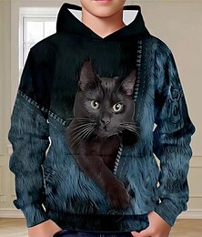cheap -Boys 3D Cat Hoodie Pullover Long Sleeve 3D Print Spring Fall Fashion Streetwear Cool Polyester Kids 3-12 Years Hooded Outdoor Casual Daily Regular Fit