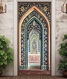 cheap -Ramadan Kareem Mosque Door Covers Mural Decor Door Tapestry Door Curtain Decoration Backdrop Door Banner Removable for Front Door Indoor Outdoor Home Room Decoration Farmhouse Decor Supplies
